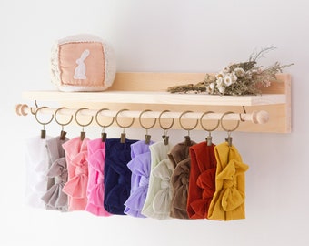 Headband and Bow Holder Shelf with Rod and Clips, Baby Girl Nursery Decor, Baby Girl Shower Gift, Boho Nursery Headband Holder