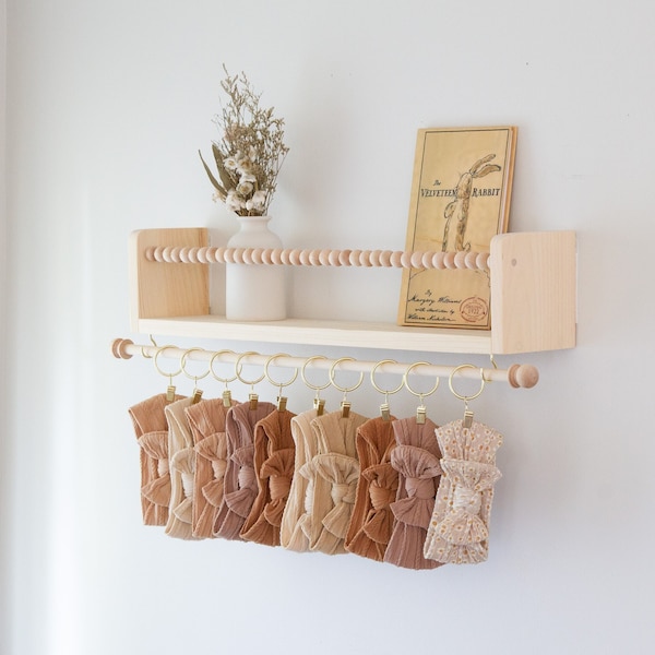 Headband and Bow Holder Shelf with Rod, Baby Girl Nursery Decor, Baby Girl Shower Gift, Headband Holder, Jewelry Organizer