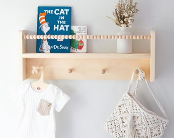 Shaker Peg Shelf, Nursery Shelves, Boho Macrame, Nursery Decor, Children's Bookshelves, Floating Shelves, Kid's Bookshelf