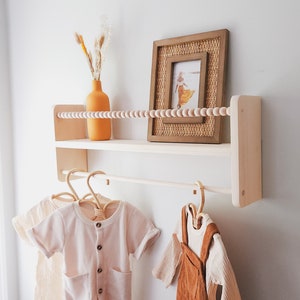 Nursery Shelf Clothes Hanger, Nursery Shelves, Boho Macrame, Nursery Decor, Children&#39;s Bookshelves, Floating Shelves, Kid&#39;s Bookshelf