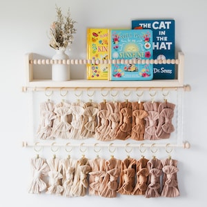 Headband and Bow Holder Shelf Bundle, Cascading 1, 2, 3, or 4 Rod Holder with Lace or Macrame, Girl Nursery Decor, Baby Shower Gift