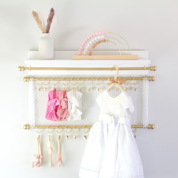 Headband Holder, Bow Holder, Shelf Bundle, Cascading 2, 3, or 4 Rod Holder with Lace or Macramé, Girl Nursery Decor,  Baby Shower Gift