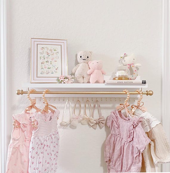 Headband and Bow Holder Shelf with Rod and Hooks, Baby Girl Nursery Decor, Baby Girl Shower Gift, Headband Holder, Jewelry Organizer