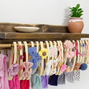 Headband and Bow Holder Shelf with Rod and Hooks, Baby Girl Nursery Decor, Baby Girl Shower Gift, Headband Holder, Jewelry Organizer