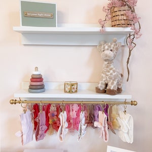 Headband and Bow Holder Shelf with Rod and Hooks, Baby Girl Nursery Decor, Baby Girl Shower Gift, Headband Holder, Jewelry Organizer image 2