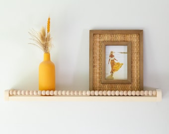 Picture Ledge Shelf with Wooden Beads, Pine Floating Shelf