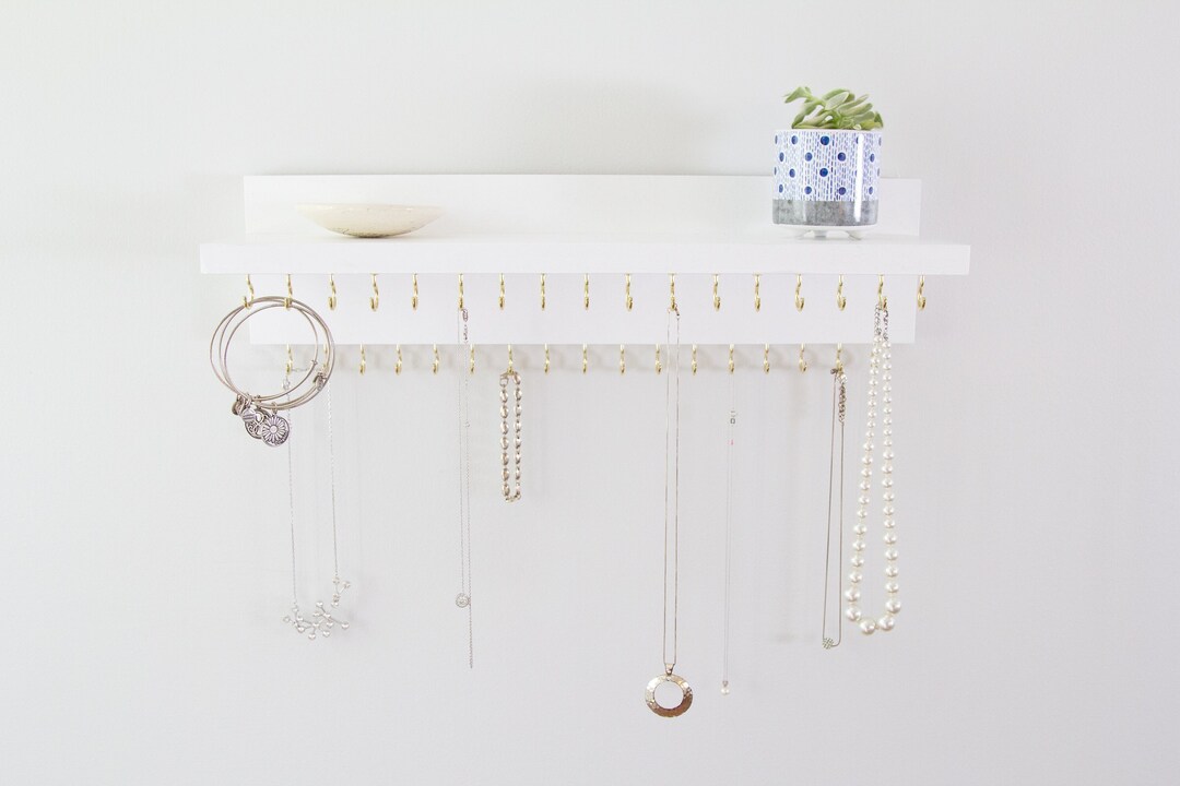 Wall Jewelry Organizer, Wooden Jewelry Display Shelf, Bracelet and