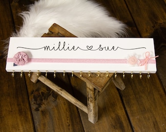 Headband Holder, Bow Holder Personalized,  Hand Painted Bow Holder, Nursery Decor, Baby Shower Gift, Headband Holder, With Rod or Hooks