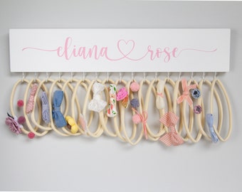 Personalized Headband and Bow Holder,  Hand Painted with HOOKS, Nursery Decor, Baby Shower Gift, Bow Holder, Jewelry Organizer