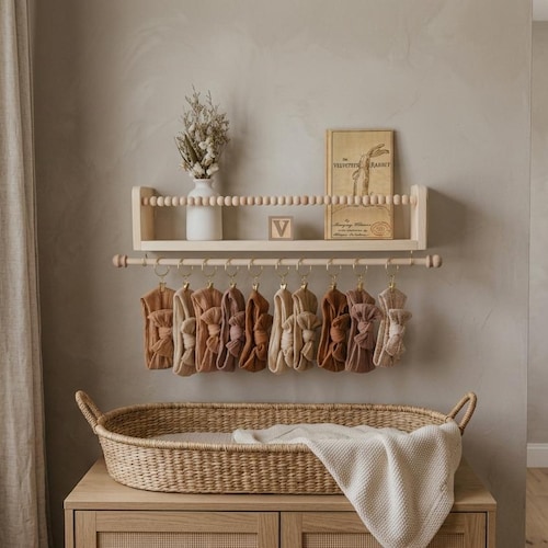 Estante con barra para diademas y lazos, decoración para habitación de bebé niña, regalo para baby shower de niña, soporte para diademas, organizador de joyas