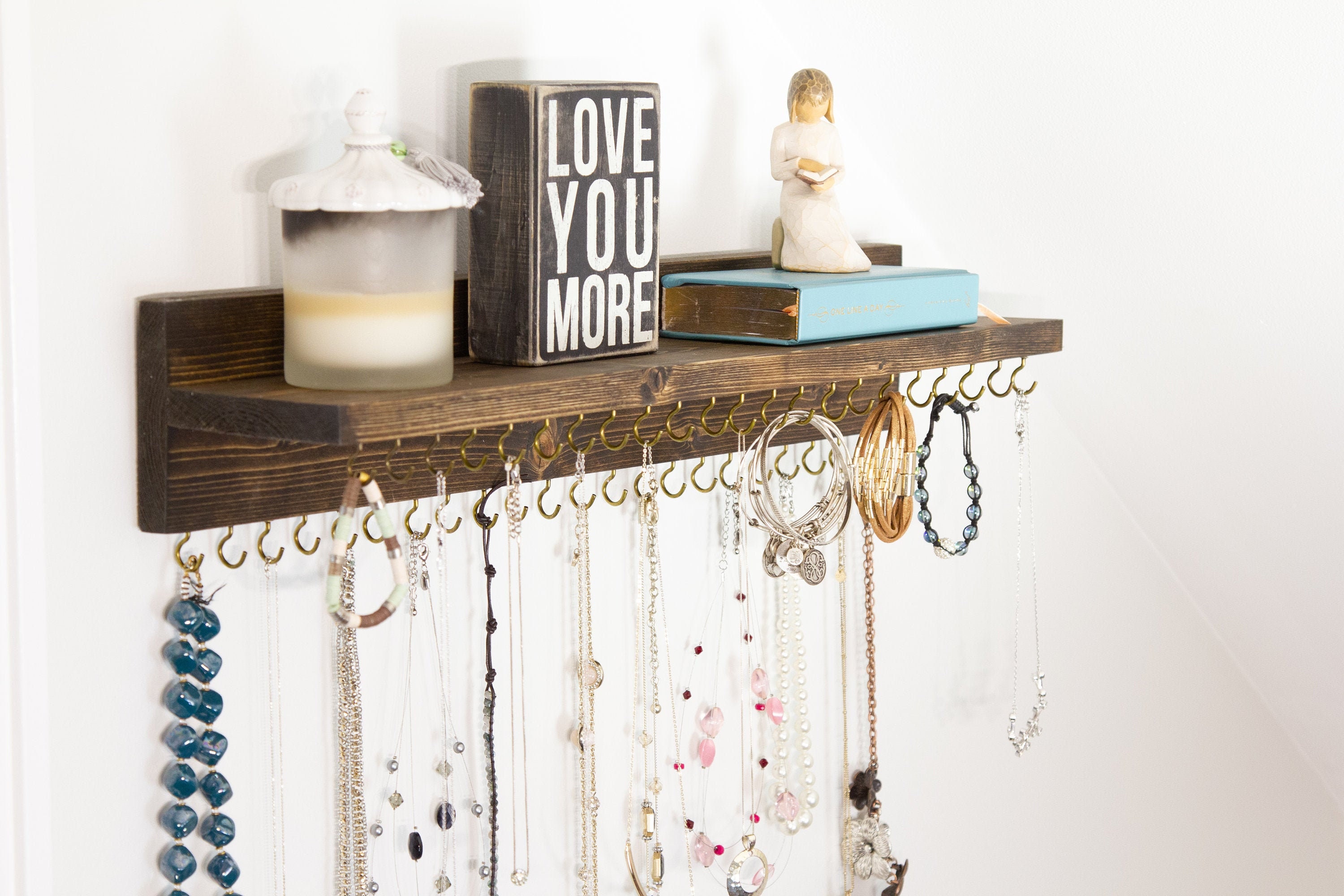 Wall Jewelry Organizer Wooden Jewelry Display Shelf Bracelet Etsy