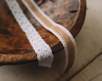 Add-on Item, (Ribbon), Burlap and Lace or White Lace for Headband and Bow Holders