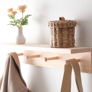 Wood Shaker Peg Rail Shelf, Peg and Rail Shelf, Coat Hook, Floating Shelf, Entryway Shelf,Wall Shelf with Hooks,Handmade Pine Solid Wood,USA