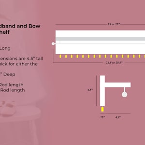Headband and Bow Holder Shelf with Rod and Hooks, Baby Girl Nursery Decor, Baby Girl Shower Gift, Headband Holder, Jewelry Organizer image 5