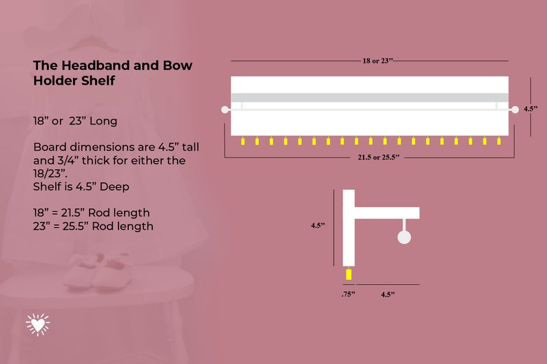 Headband and Bow Holder Shelf with Rod and Hooks, Baby Girl Nursery Decor, Baby Girl Shower Gift, Headband Holder, Jewelry Organizer image 5