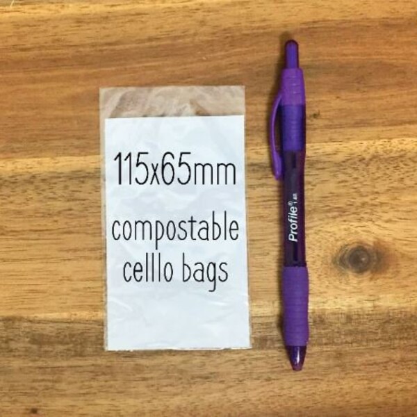 100 x Small Cello Bags - Plant Based Cellophane Bags - eco-friendly packaging - 115x65mm