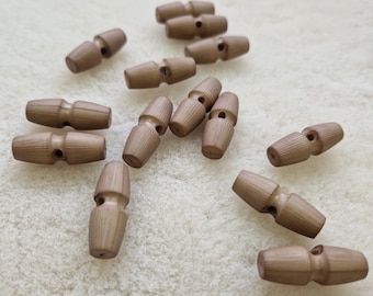 Pack of 6 Plastic Taupe Toggles  - Single Hole - Approx 32 mm - Sewing Supplies - Coat Fastening - Duffle Coat - Paddington Style - Button