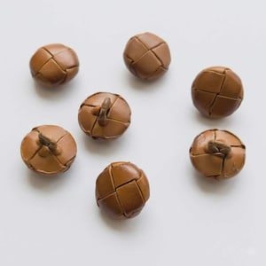 Pack of 6 Tan Leather Football Buttons - 15mm - Shank Back -  Good Quality Buttons - Sewing Supplies - Coat Fastenings