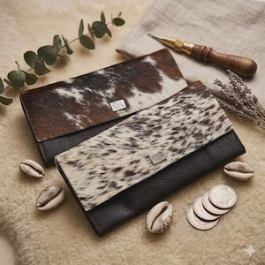 Large Cowhide & Leather Purse Clutch - Brown Leather - Wallet - Genuine Leather - Luxury Leather Purses - Gift for Mum image 1