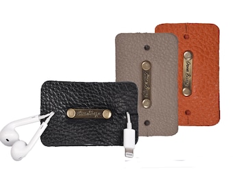 Small Leather Earphone Holder | Wired Earbuds Tidy Case | Compact Travel Accessory | Gifts for him | Father's Day Gifts