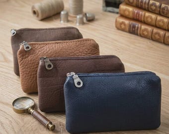 Handmade Leather/Suede Coin Purse –  Zipped Wallet (13x8cm) - Handmade Wallet - Luxury Purse - Gift for her