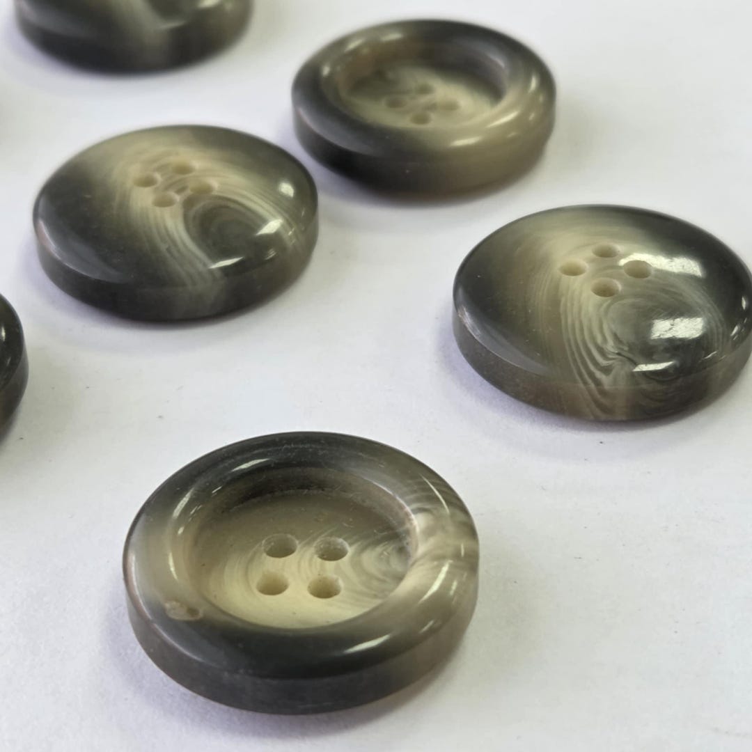 Pack of 6 X Dark Grey Mottled Effect - Acrylic Buttons - 4 Holes - Size ...