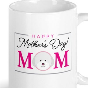 Bichon Frise Happy Muttertag Kaffee Tasse Geschenk. 15 g Weißes Bichon mit einem roten Herz an der Nase. Bestellen Sie heute zum Muttertag!
