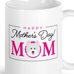 Westie Happy Muttertag Kaffeetasse Geschenk. 15oz Weißer West Highland Terrier mit einem rosa Herz an der Nase. Bestellen Sie heute zum Muttertag!