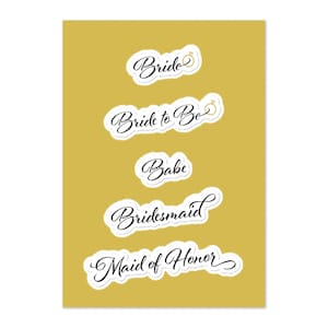 Wedding Stickers Bride, Bride to Be, Babe, Bridesmaid, Maid of Honor Bridal Sticker Sheet. 5.83”x8.37” Kiss Cut Wedding Planner stickers.