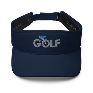 Visera de Golf Unisex GOLF bellamente bordada en GRIS con pin de bandera AZUL. Negro, colores azul claro marino. ¡Es un gran regalo de golf para los golfistas!