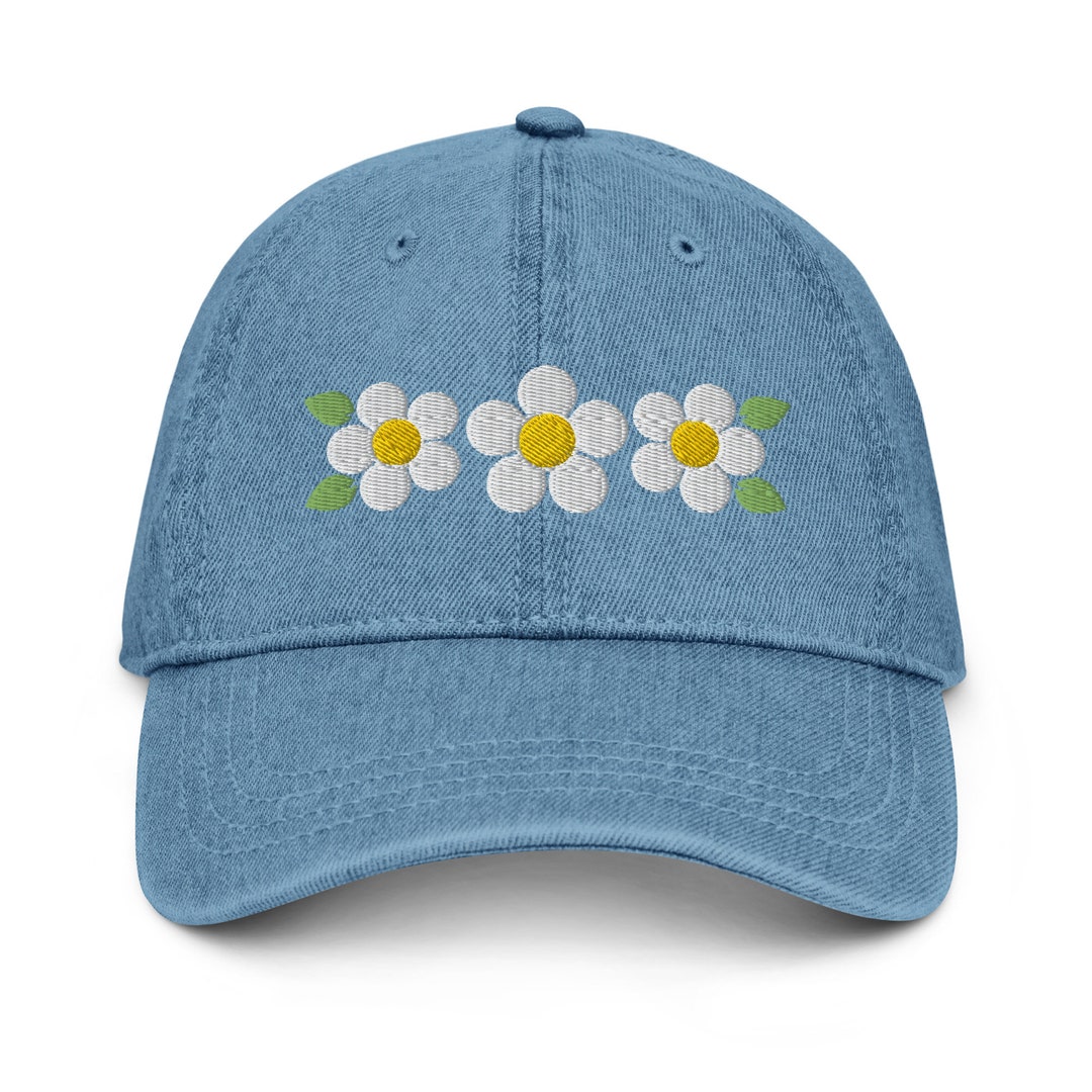 Embroidered Daisy Flower Denim Hat: Adjustable Cotton Cap - Etsy