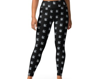 Owl Print Yoga Leggings: Black & White High Waist