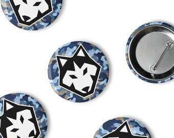 Siberian Husky Pins: Camouflage Dog Buttons, Set of 5