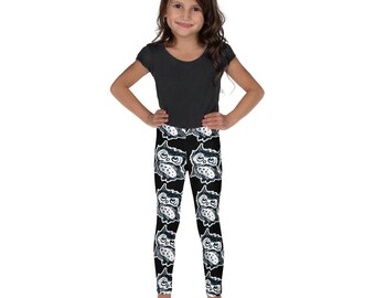 Cute Owl Kid's Leggings, black and white, child sizes, polyester and spandex