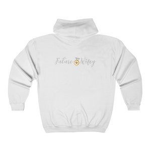 Future Wifey Zip Hoodie, Gold Diamond ring heart, Wedding Day, Bachelorette Party, Bridal Shower gift. Unisex Heavy Blend Full Zip Hoodie.