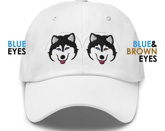 Embroidered Siberian Husky Hat: Bi-Eyed Dog Lover Gift