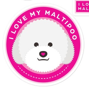 Ik hou van mijn Maltipoo hond vinyl sticker vel. Roze, wit, zwart, grijs. Eenvoudig aan te brengen stickers, luchtbelvrij. Bladformaat 5,35 x 8,27 inch.