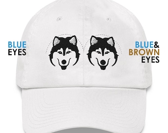 Embroidered Siberian Husky Hat: Bi-Eye Dog Dad Cap