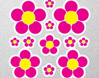 Pink Daisy Vinyl Sticker Set: Kiss-Cut Flower Stickers