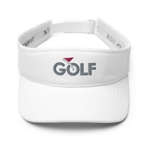 Mens/Womens Golf Visor. Embroidery GRAY Golf /BLUE flag pin, white golf visor. Adjustable sun visor. Order today! Golf gift for golfers!