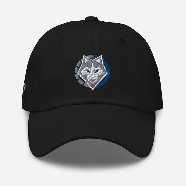 Embroidered Siberian Husky Gray White Blue eyes Hat/Pink tongue/HUSKYLIFE on back/unstructured/cotton/antique buckle/personalize name option