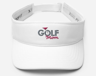 Golf Mom Visor: Embroidered Gray/Pink Flag, Adjustable Strap