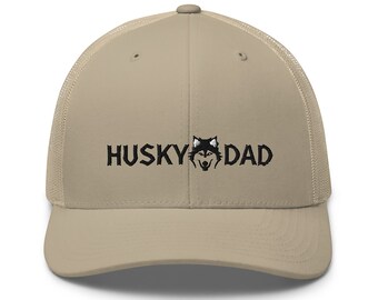 Embroidered Husky Dad Trucker Hat Gift. Siberian Husky Dog Dad Hat, Men’s Dog Dad Hat for Birthday Gift and Dog Lovers. New Husky Design!