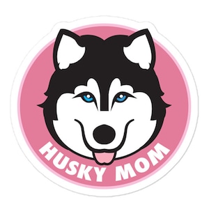 Autocollant Maman Husky yeux bleus. Autocollants en vinyle brillants pour ordinateur portable, autocollant pour pare-chocs, autocollant de voiture, autocollant de bloc-notes intérieur/extérieur, étui de téléphone