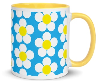 Daisy Flower Mug: 1960s Hippie Decor, Sky Blue Coffee Mug