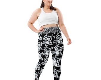 Plus Size Owl Leggings: Black & White Yoga Pants