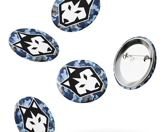 Siberian Husky Pin Set: Camouflage Dog Face Buttons (Set of 5)