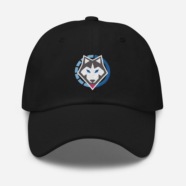 Embroidered Gray White Husky Blue Eyes Silhouette Dad hat/6 panel/ unstructured/Beautiful colors/Pink Tongue/Blue circle logo/antique buckle