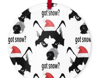 Husky Santa Ornament: "Got Snow" Acrylic Christmas Decor