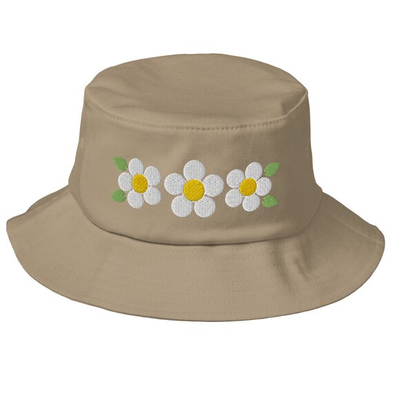 Embroidered Daisy Print Bucket Hat. Summer Sun, Gardening Bucket